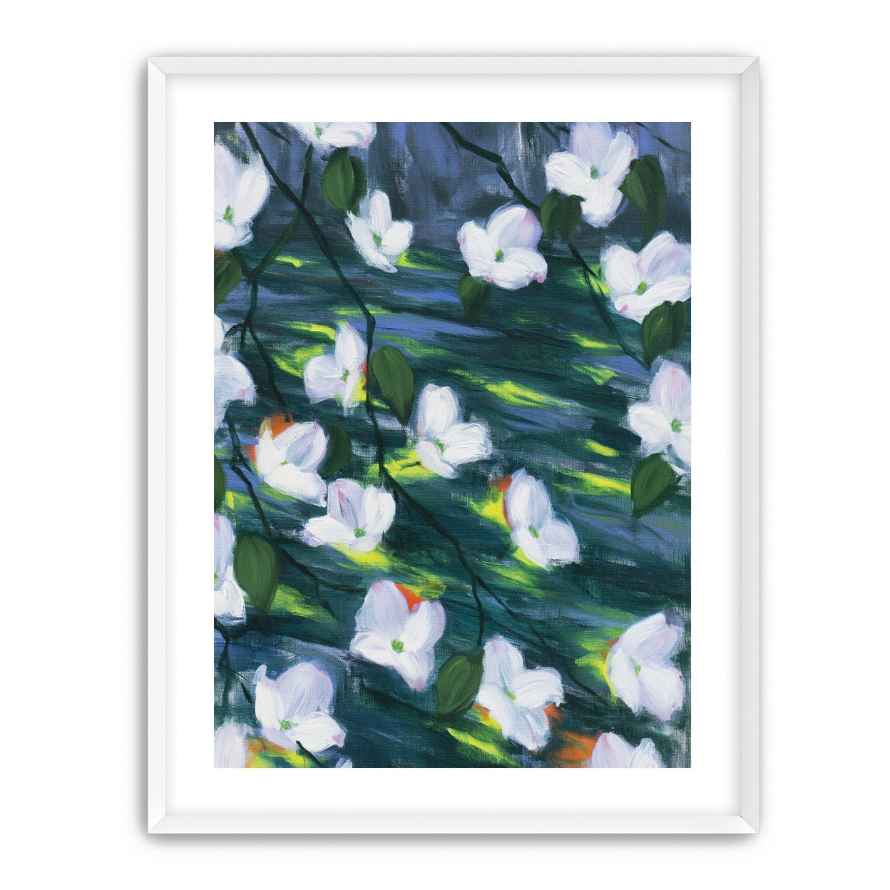 White blossoms on dark water