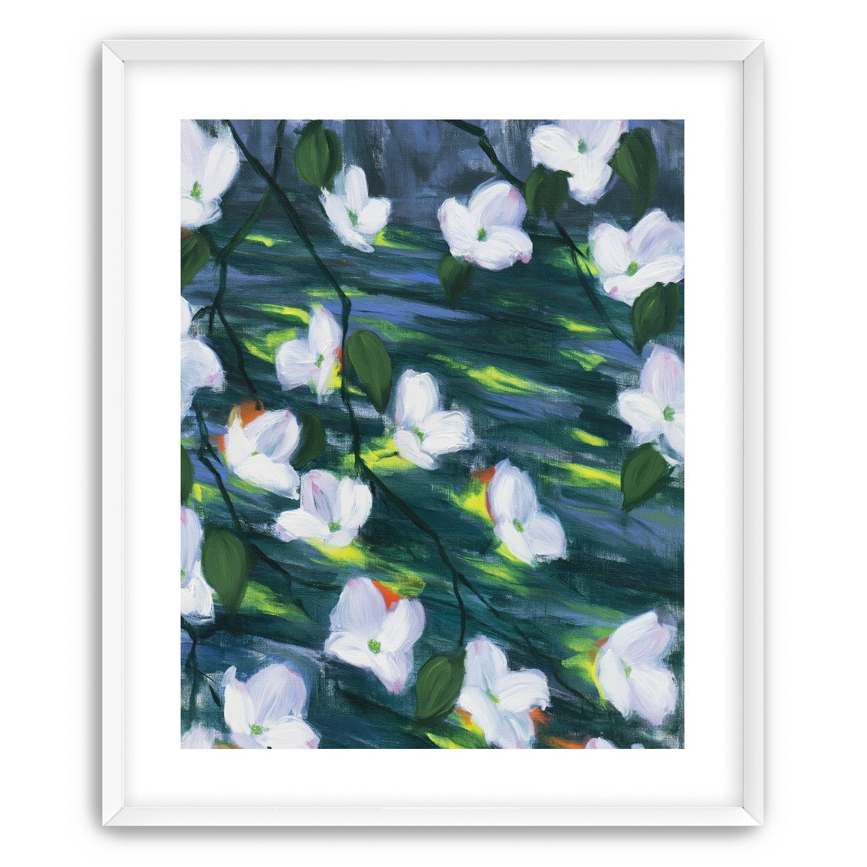 White blossoms on dark water