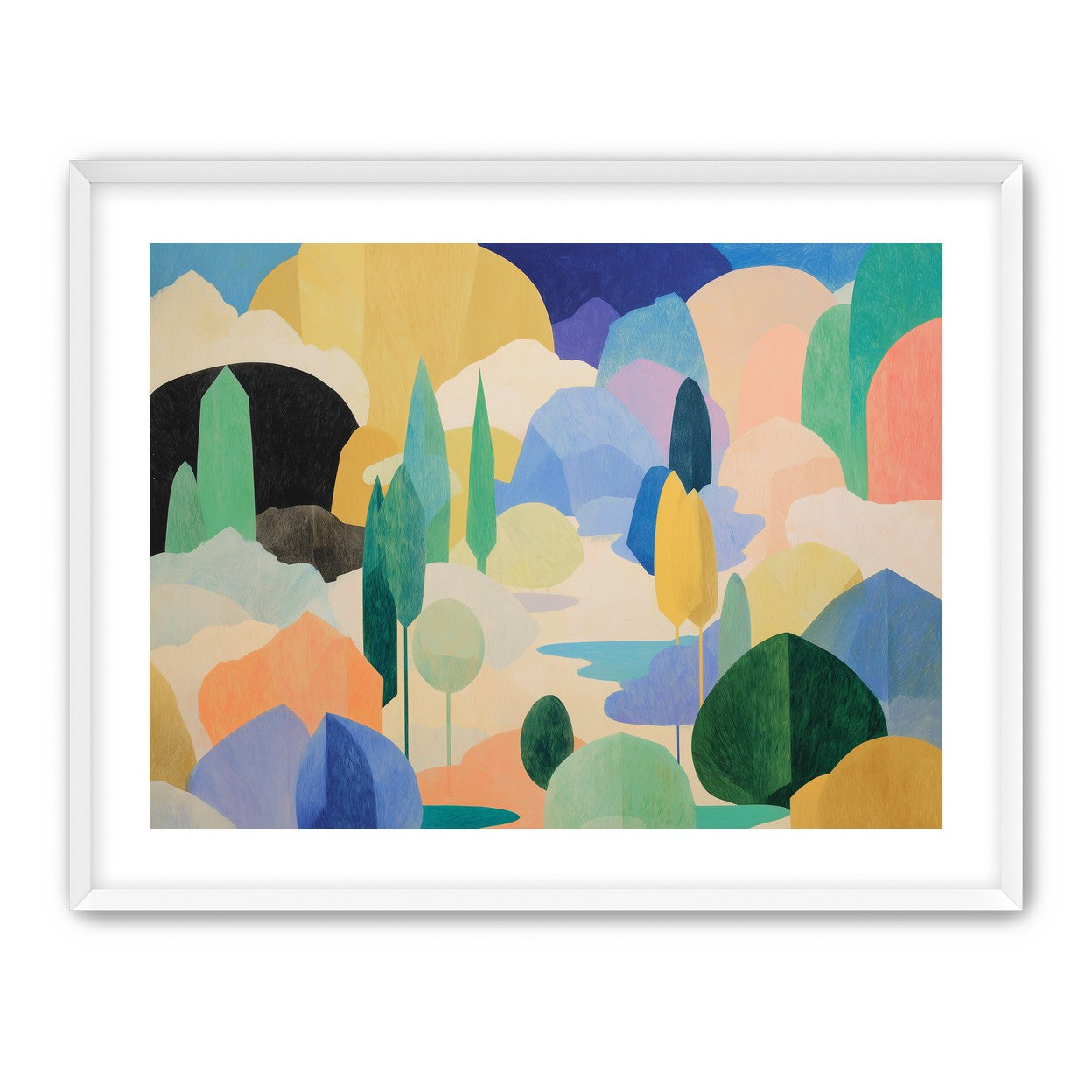 Ponds among pastel hills