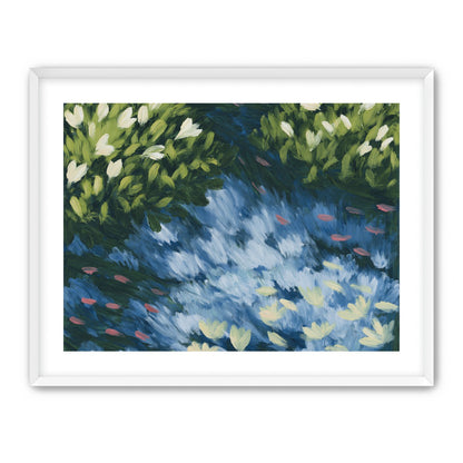 Water lilies over passing fish