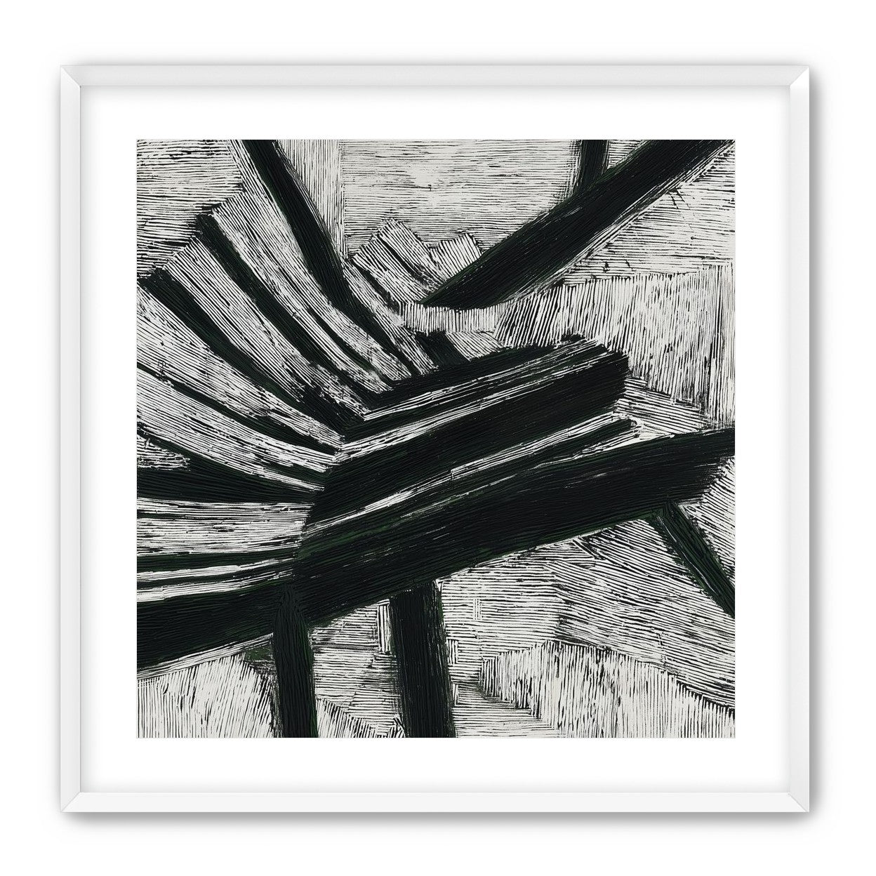 Black cuts through white grain