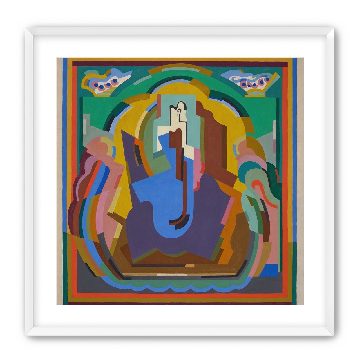 A figure under painted arches