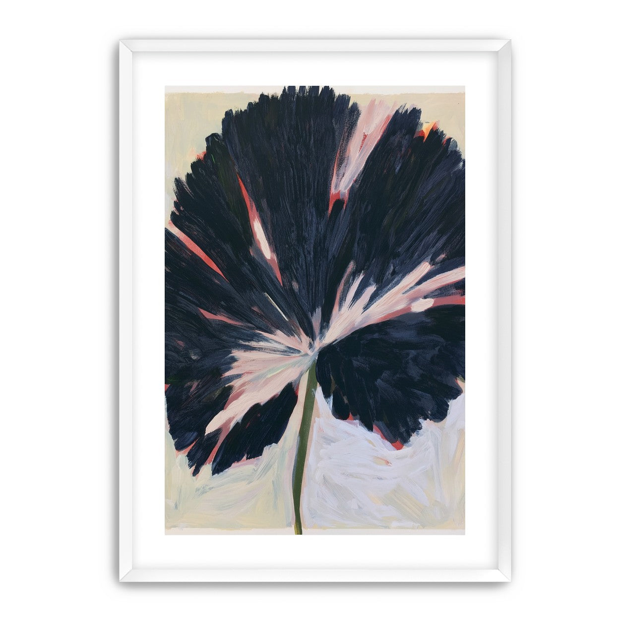 Dark petals across pale ground