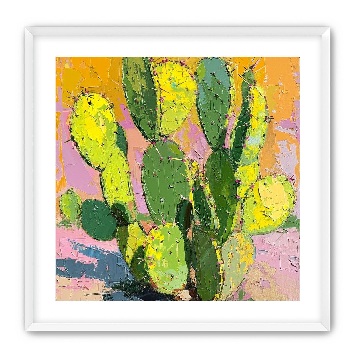 Thick paint on cactus pads