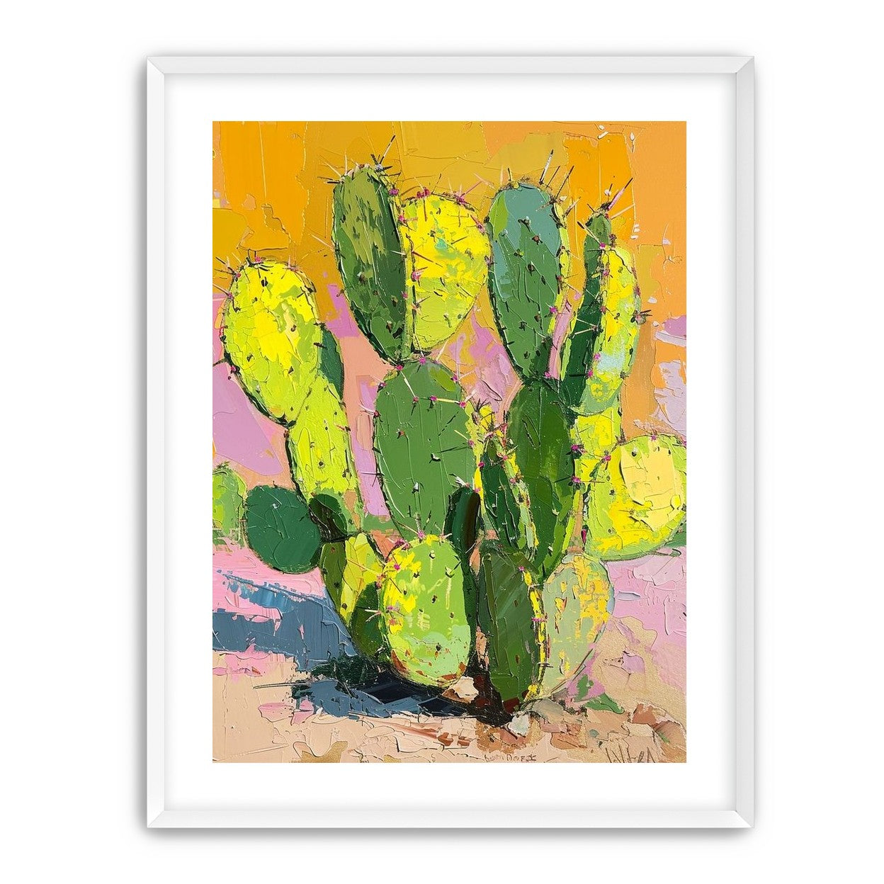 Thick paint on cactus pads