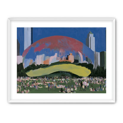 Crowd beneath the curved pavilion