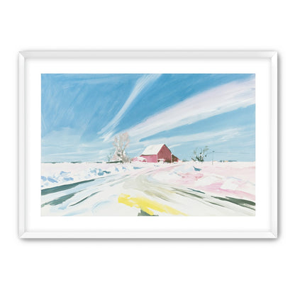 White sky over red barn