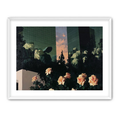 Roses under green towers