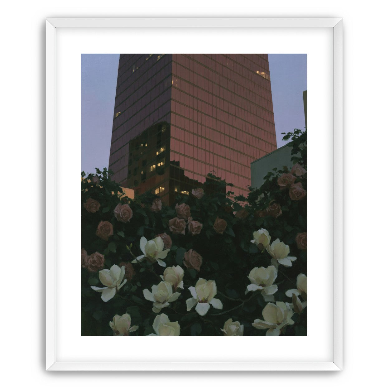 Pink tower above magnolias