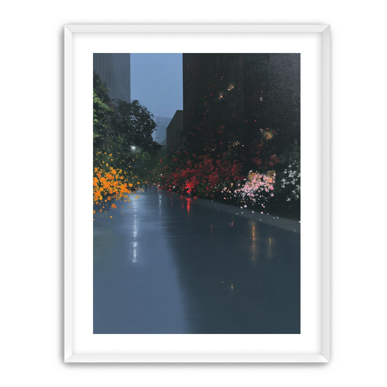 Rainlight on the flowered street