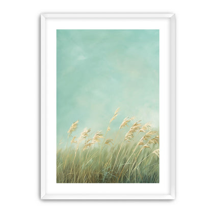 Turquoise sky over pale grass
