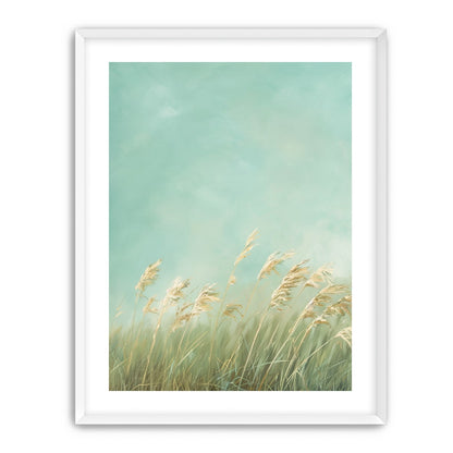 Turquoise sky over pale grass