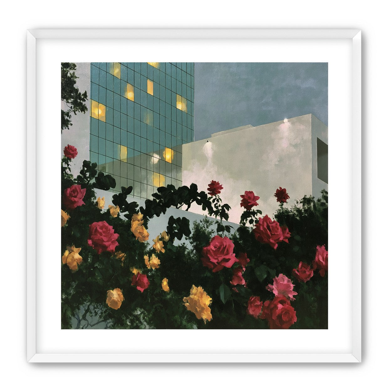 Roses under office lights