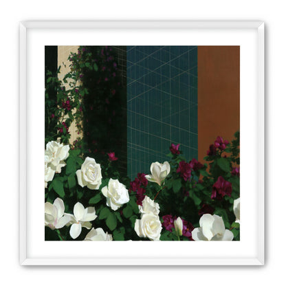 Roses against the blue grid