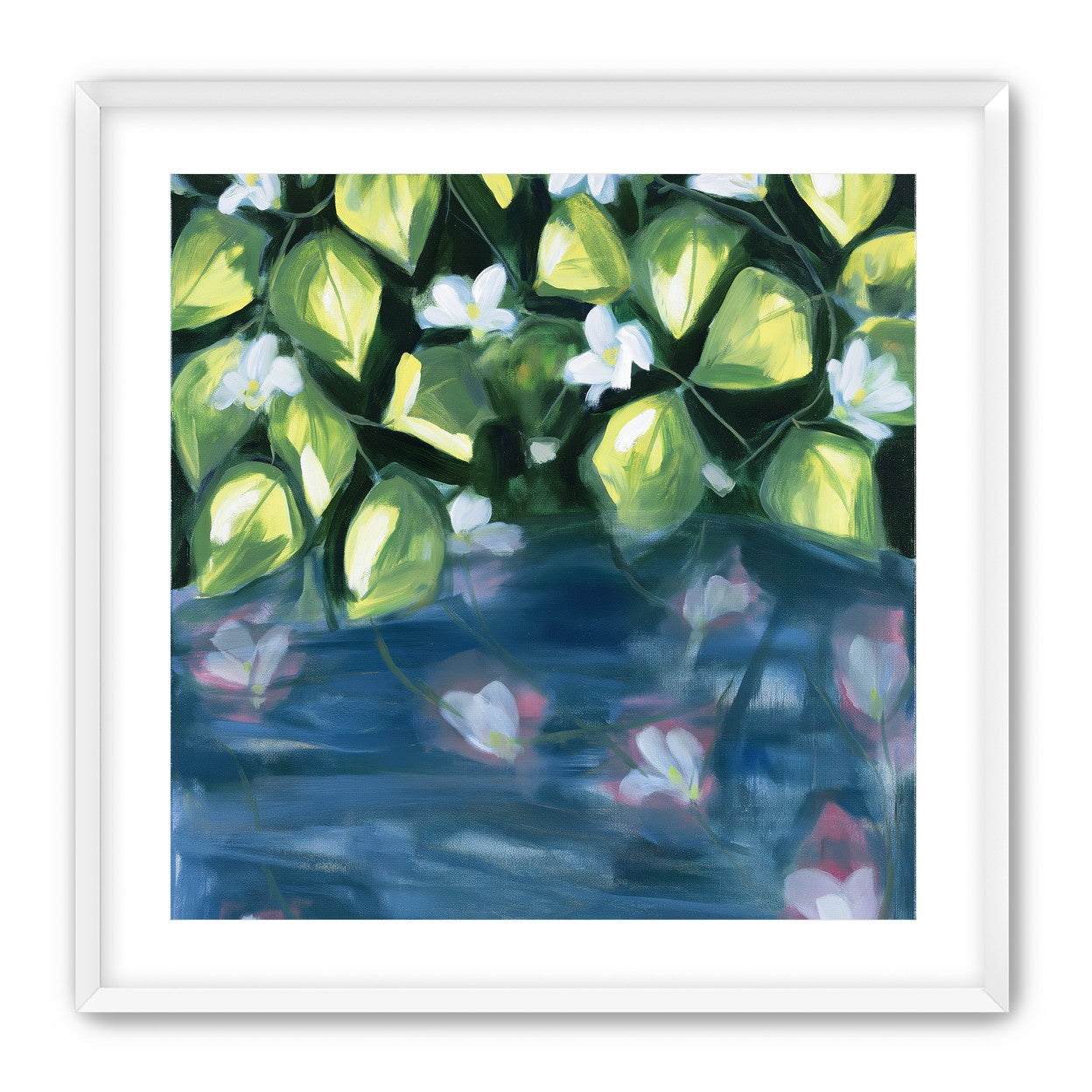 White flowers over blue water