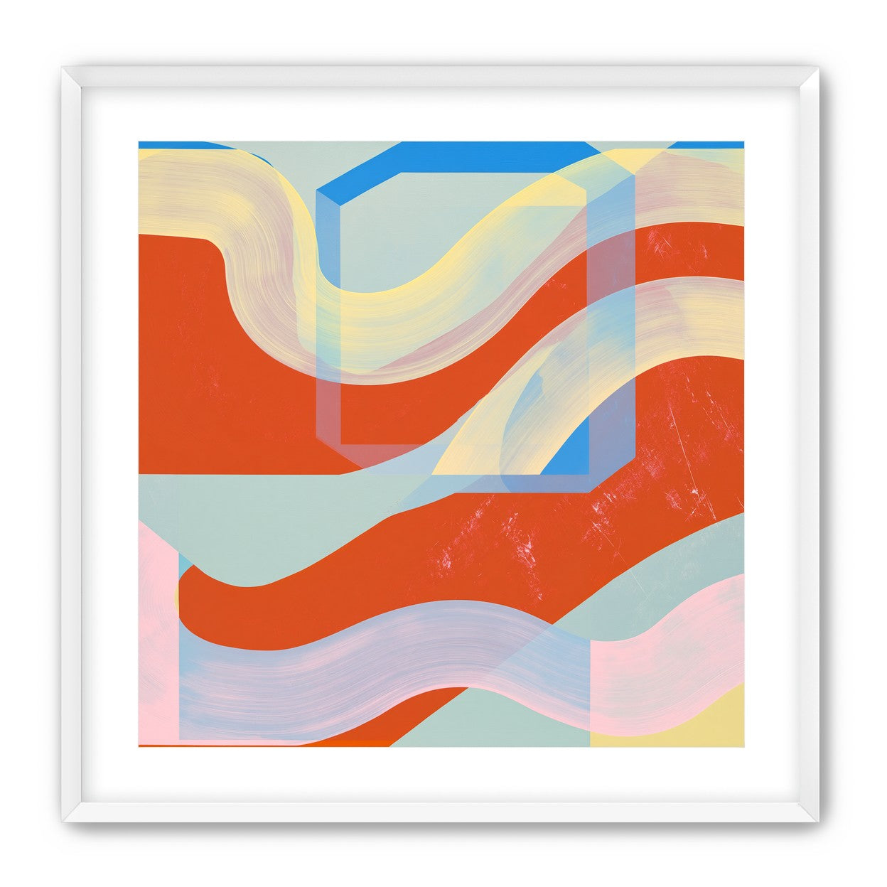 Translucent bands over red blocks