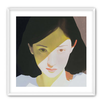 Yellow light across her face