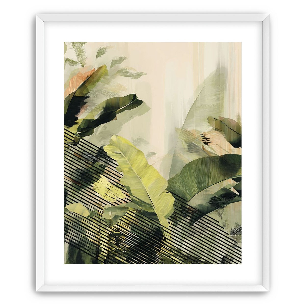 Green leaves over black stripes