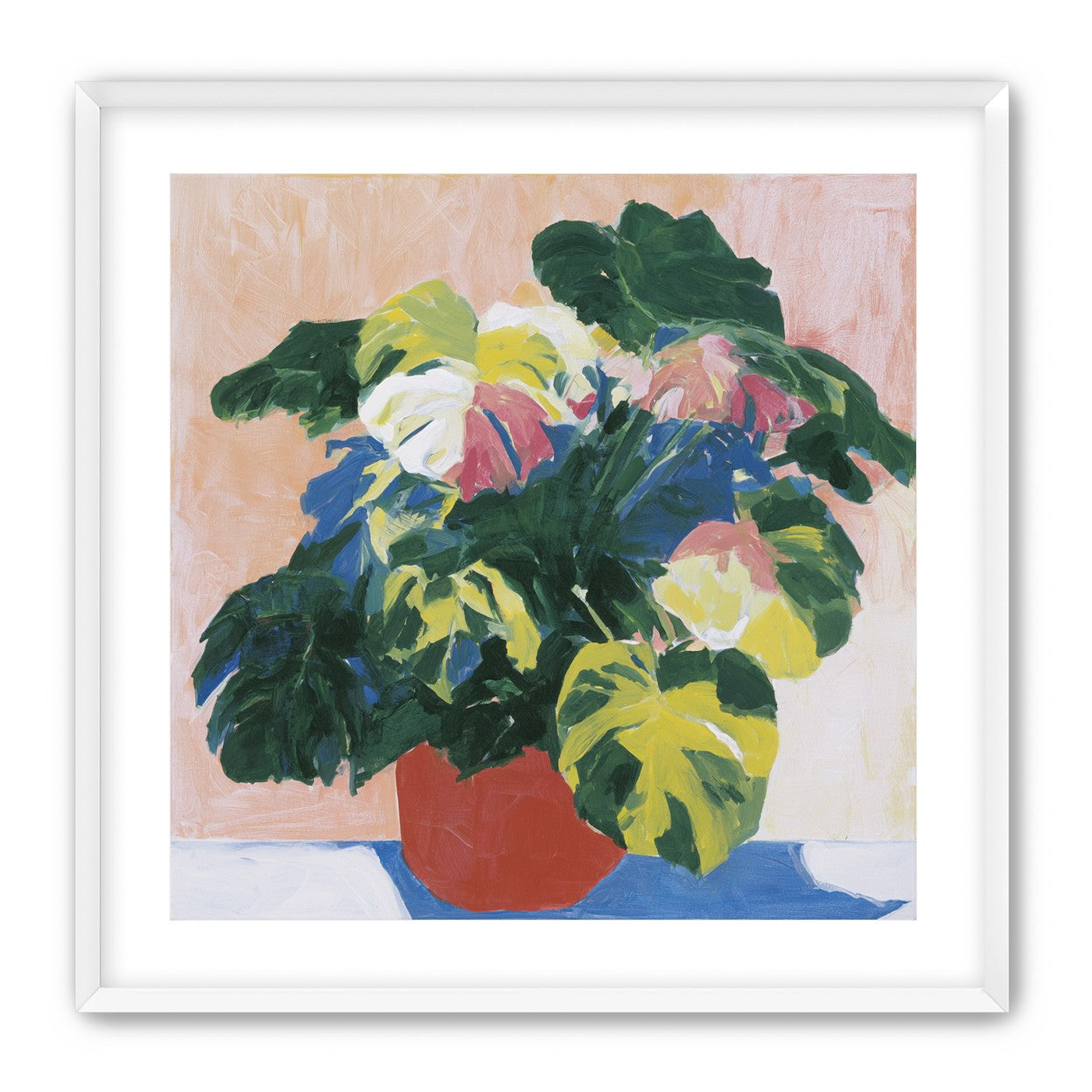 Red pot under heavy leaves