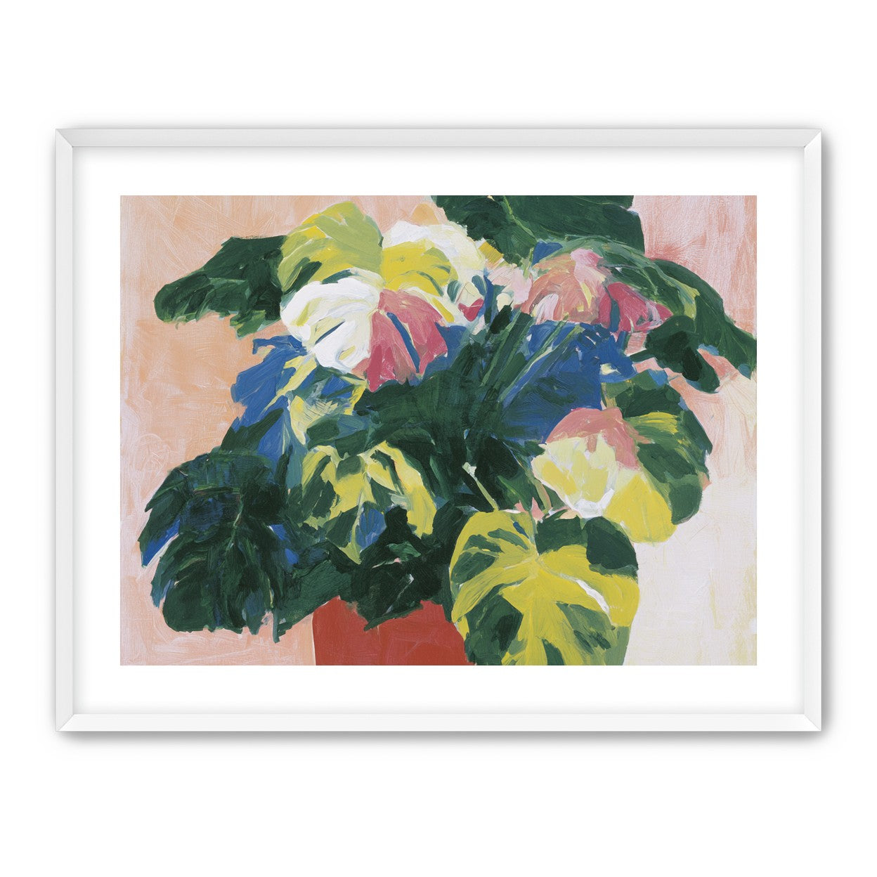 Red pot under heavy leaves