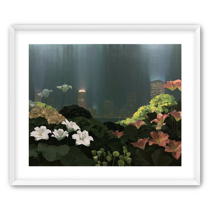 Lilies against the lit skyline