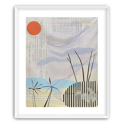Orange sun over the gridded cloud