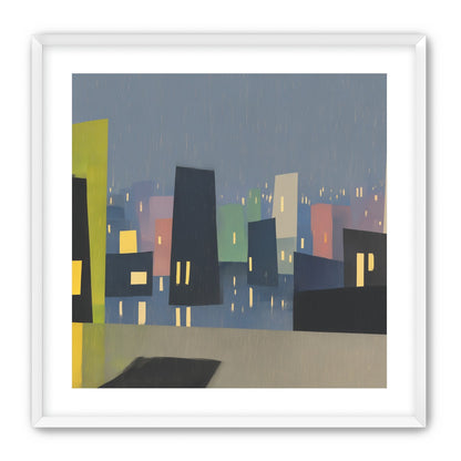 Rain on the lit skyline
