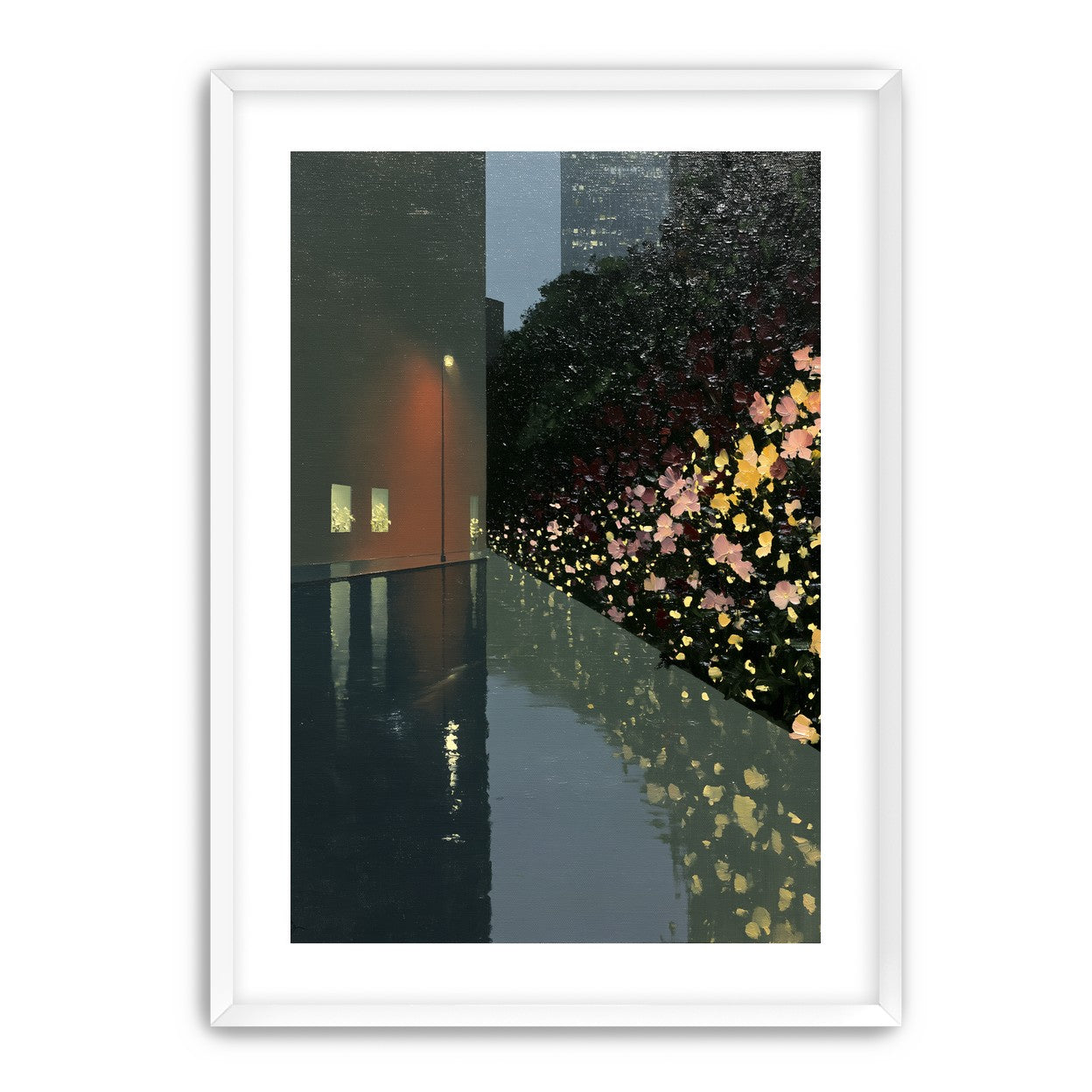 Flowers beside the wet wall