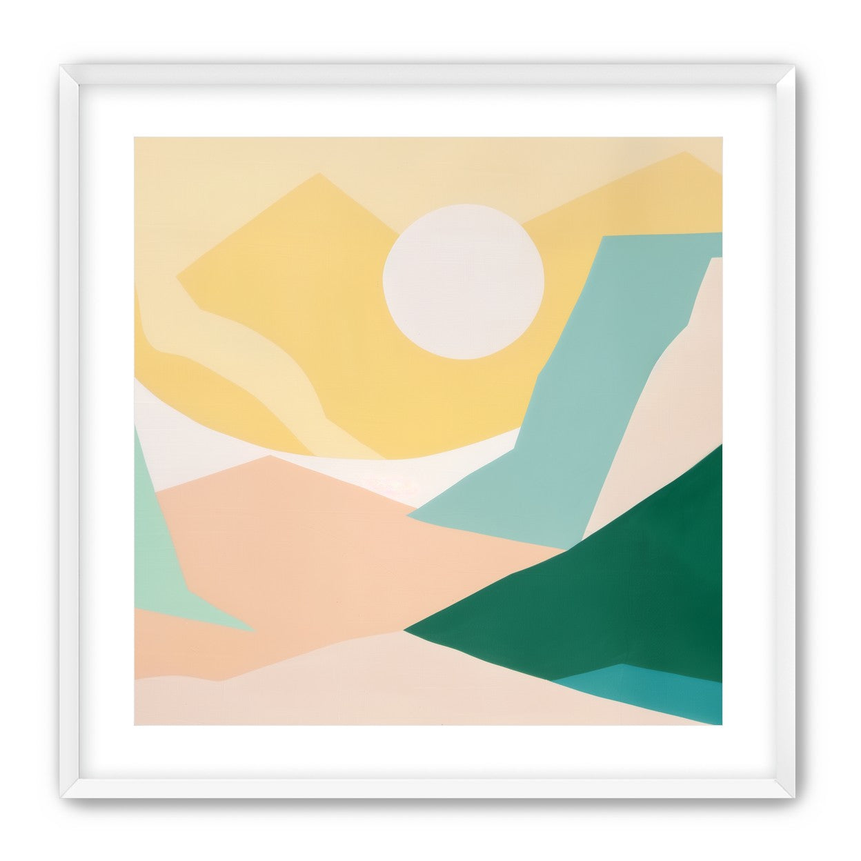 White sun over pastel hills