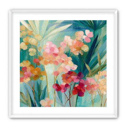 Flowers among teal leaves