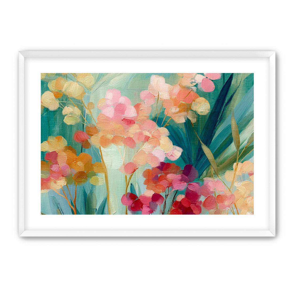 Flowers among teal leaves