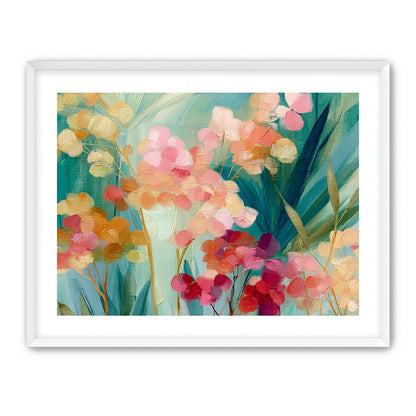 Flowers among teal leaves