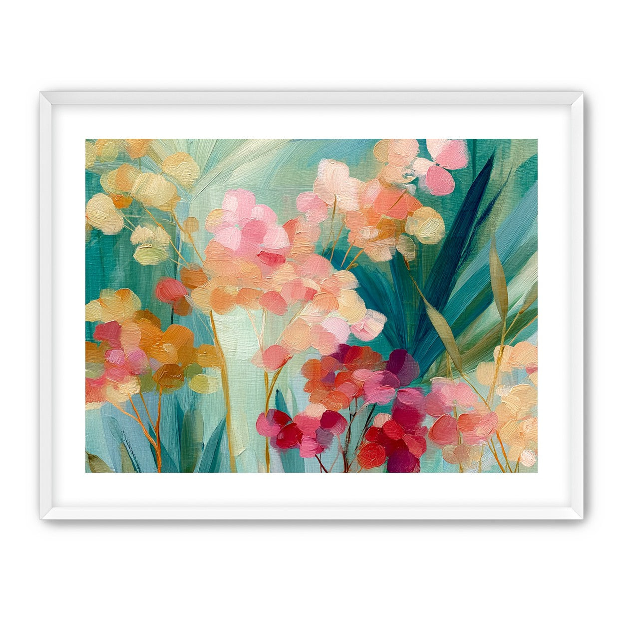 Flowers among teal leaves