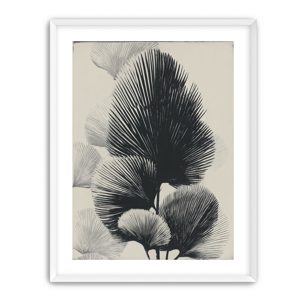 Fan fronds in ink shadow