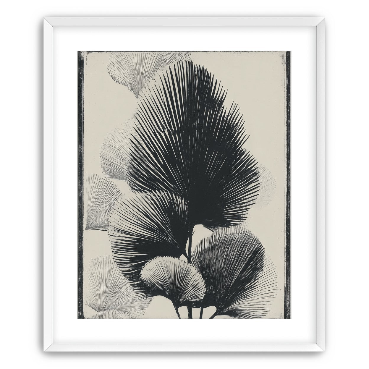 Fan fronds in ink shadow