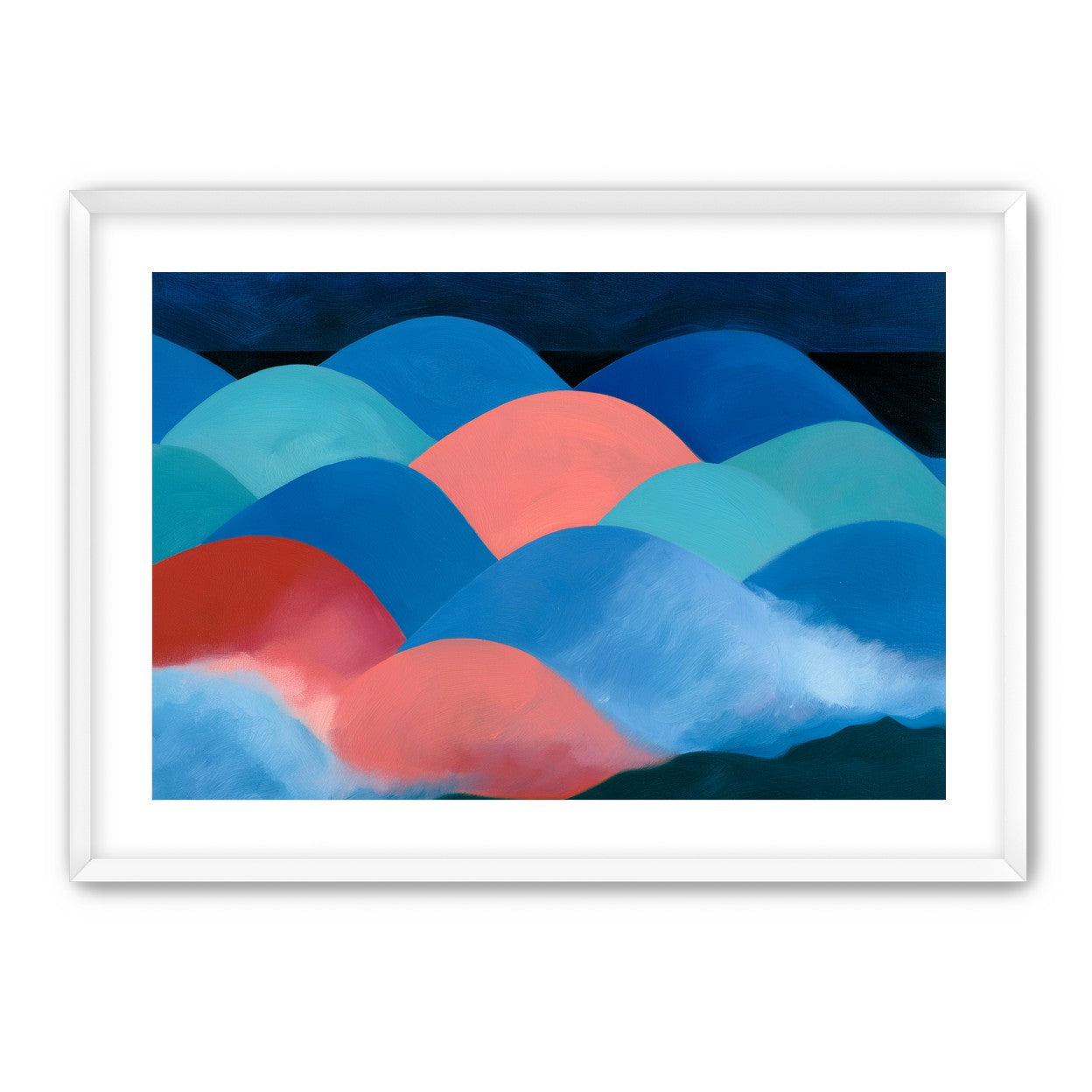 Pink moon among blue hills