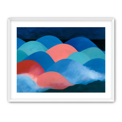 Pink moon among blue hills