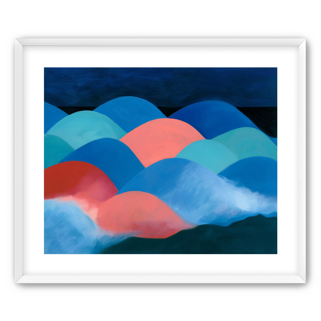 Pink moon among blue hills