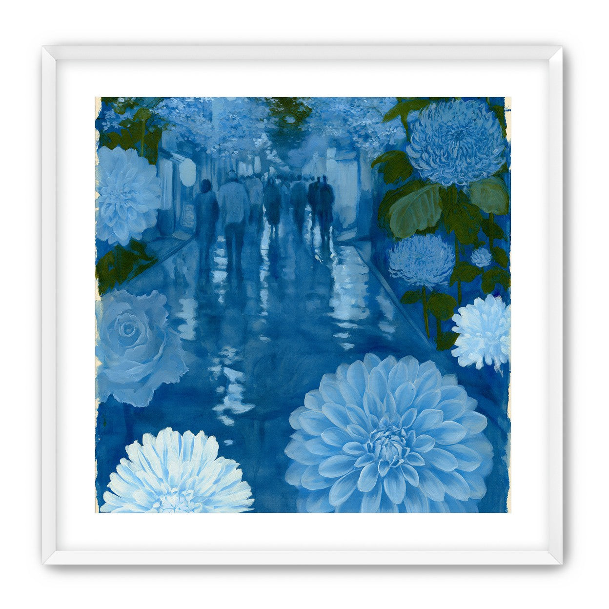 Blue street with flowers