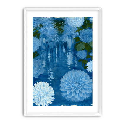 Blue street with flowers