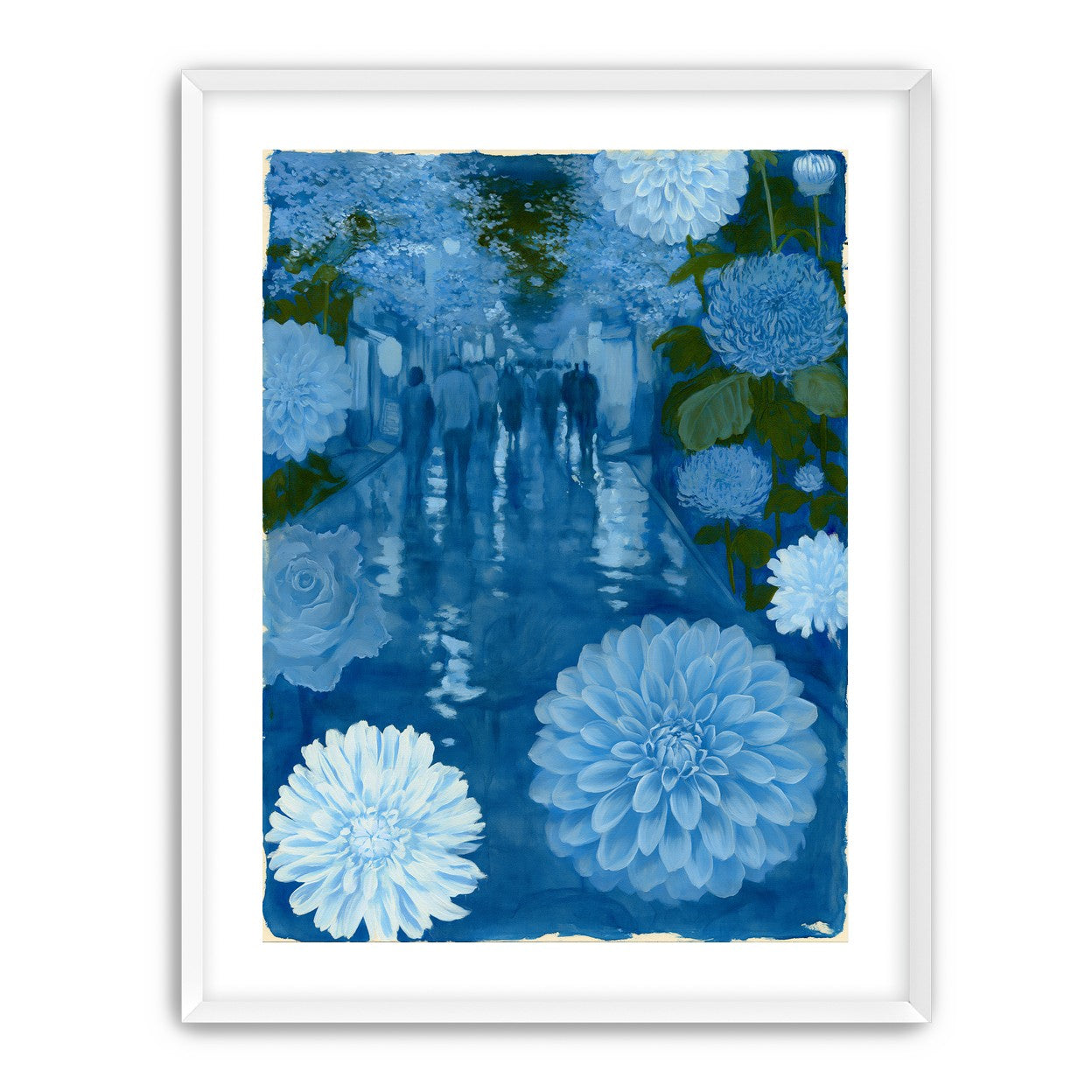 Blue street with flowers