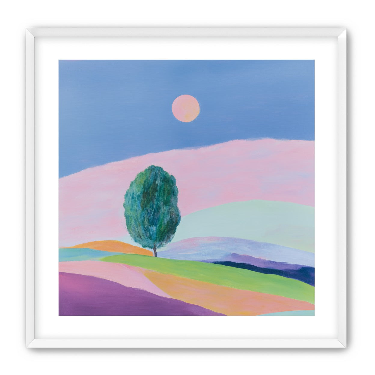 A pale sun above hills