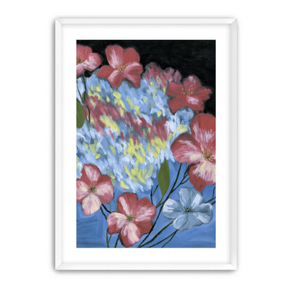 Flowers across the blue field