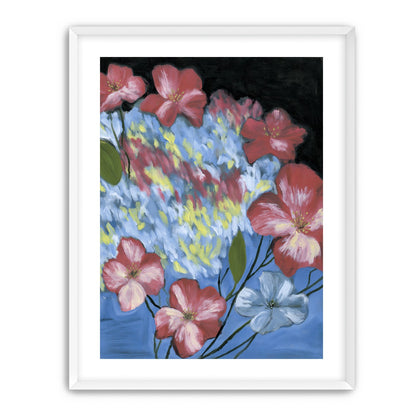 Flowers across the blue field