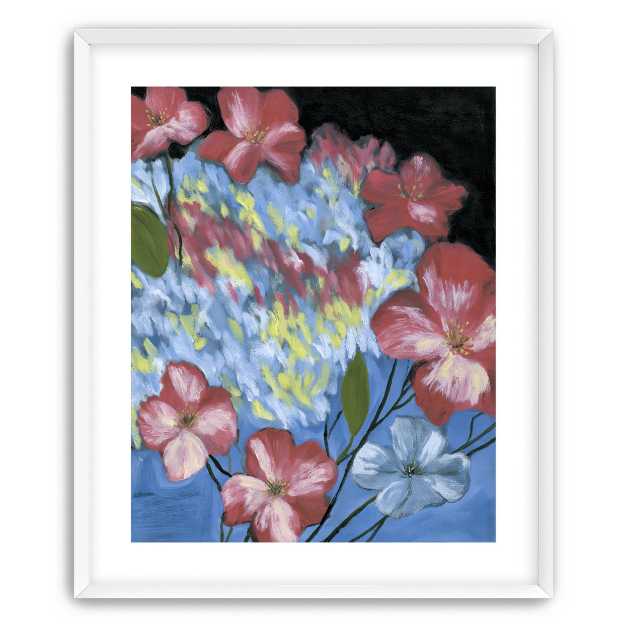 Flowers across the blue field