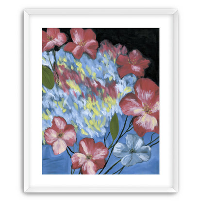 Flowers across the blue field