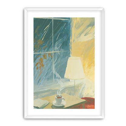Steam against the rainy window