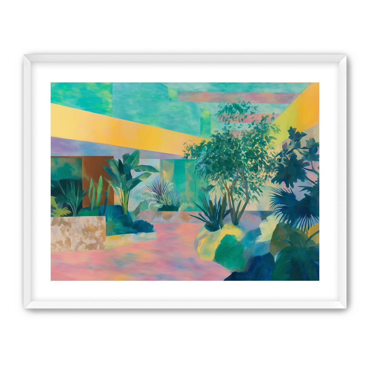 Garden beneath striped light