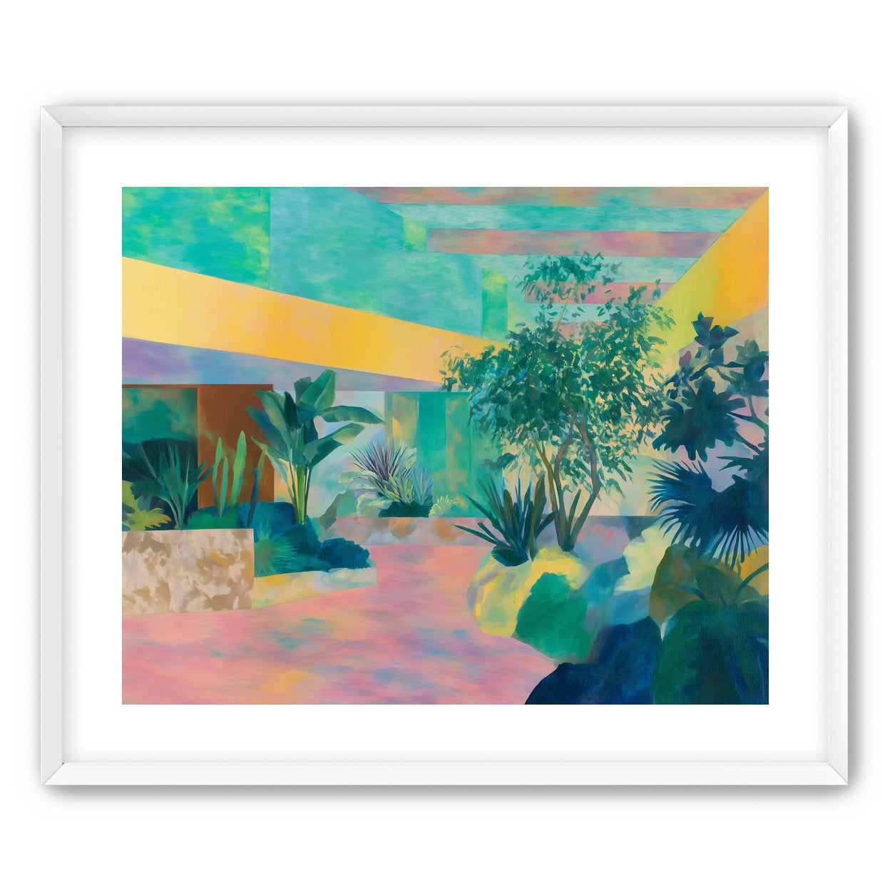 Garden beneath striped light