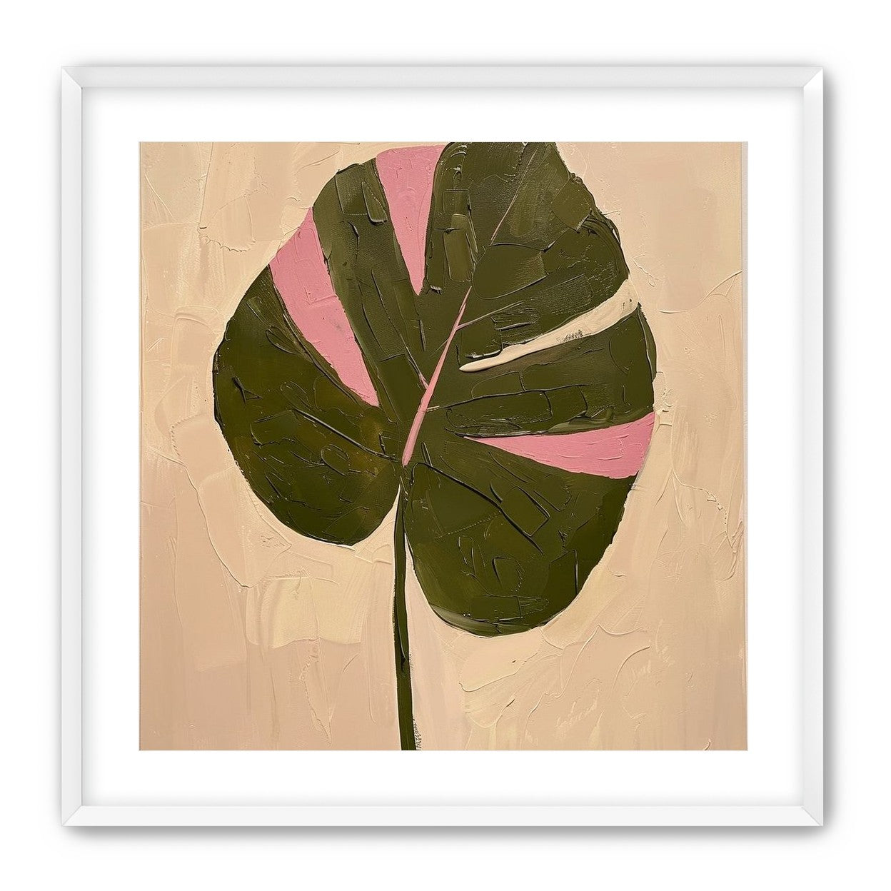 Pink banded leaf on plastered white